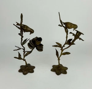 Set 2 portacandele in ottone 12" alto ornato portacandele con uccellini/fiori - Foto 1 di 18