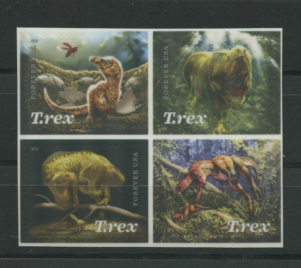 恐龙暴龙 Rex T-Rex 完好自粘块 2019 美国 Forever 5413a — 第 1/1 张图片