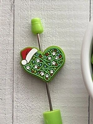 Green Heart With Paws Christmas Silicone Focal Beads for Pens Tumbler Charm - Image 1 of 3