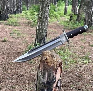 17"Custom Handmade Rescue Pommel Rambo Hand Forged Knife With Leather Sheath - Picture 1 of 5