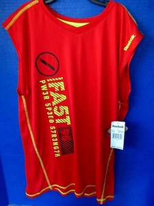 Reebok ~ rot mit gelb & schwarz ärmelloses Sportshirt ~ Jungen Größe Large ~ Neu mit Etikett - Bild 1 von 2