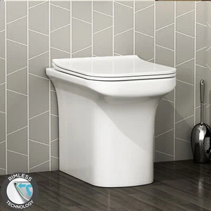 Crosby Short Projection Back To Wall Square White Rimless Toilet, Soft Close Sea - Picture 1 of 8