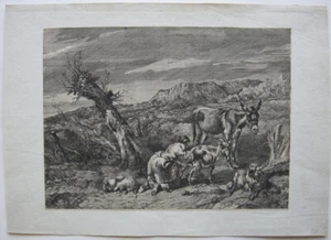 Jan de Visscher (1636-1692)  Ziegemelkende Bäuerin Esel Orig Radierung 1700 - Bild 1 von 3