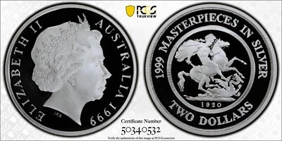1999 Australia 1920 Sovereign $2 Silver Proof - PCGS PR70DCAM - Image 1 of 3