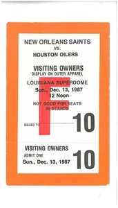 Houston Oilers at New Orleans Saints 12-13-1987 media ticket Topps Warren Moon - Picture 1 of 2