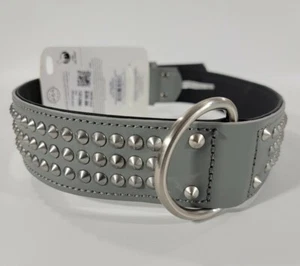 Collar for Big Dog XXL/ XXXL Genuine leather w/Studs 90-140 lbs 27-32” Gray NWT - Picture 1 of 6