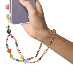 Bijou de Téléphone Universel Perles Heishi Multicolore et Chaine 45cm + Dragonne - Zdjęcie 1 z 6