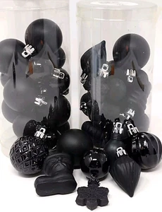 Set 40 Mini BLACK Christmas Tree Ornament Set Matte Shiny Miniature Variety NEW - Picture 1 of 7