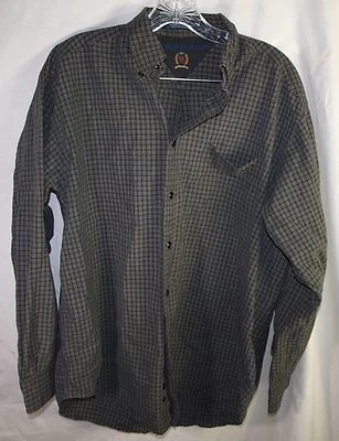 Camisa masculina Tommy Hilfiger cinza preta xadrez manga longa botão m - Imagem 1 de 3