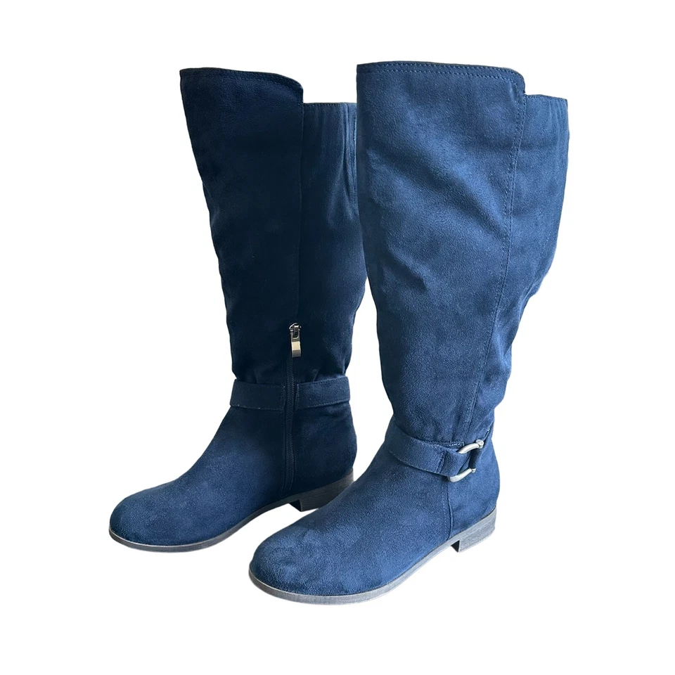 Botas para mujer Journee Collection Cate, gamuza sintética, azul marino - talla 5,5 pantorrilla ancha Foto 1 de 4