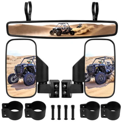 UTV 1.75" Rear View Center + Side Mirrors For Polaris RZR 800 900 XP 1000 Yamaha Foto 1 de 4