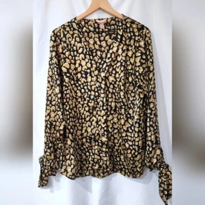 Willow + Root Damen Animal Print Top Größe XL Schwarz Gold Satin Glam Mobwife - Bild 1 von 6