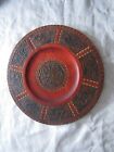 Vintage Handcarved Wooden Plate With Inlaid Brass Detail Made In Poland
