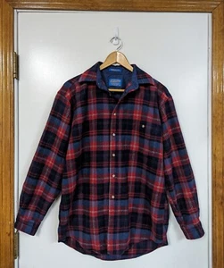 Pendleton Mens Wool Red & Blue Plaid Shirt Size Medium Vintage - Picture 1 of 5