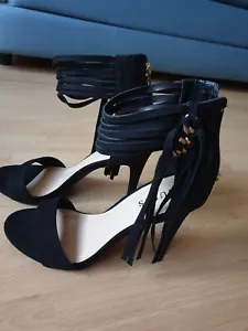Tacchi alla caviglia Guess neri in tessuto ecopelle scamosciato 5,5 UK - Foto 1 di 4