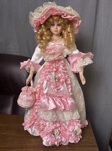 Vtg 1996 Century 20” Bisque Porcelain Doll REBECCA BROWN Pink Georgian Southern - Picture 1 of 24
