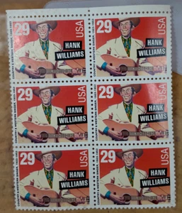 Francobollo Stati Uniti Hank Williams 29 cent, blocco di 6 francobolli inutilizzati; quasi nuovo + - Foto 1 di 1
