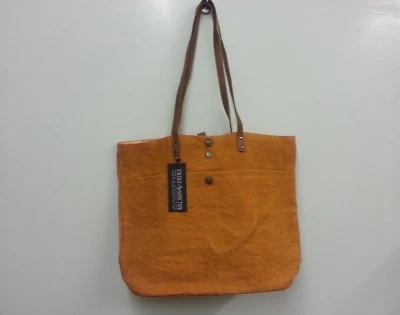 Vintage Addiction Jute Tote Persimmon Purse Bag Recycled Material Leather Handle - Image 1 of 4