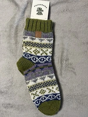 Pachamama Sofa Socks Olive 100% Wool Handmade - Image 1 of 4