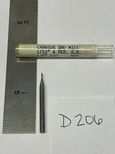 1 NUOVO MULINO TERMINALE IN METALLO DURO DIAMETRO 1/32" USA 4FL SQ. LOC 1-1/2" OAL 1/8" (D206) - Foto 1 di 4