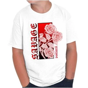 Cool Urban Streetwear Savage Hip Hop Roses Youth Crewneck T Shirts Boy or Girl - Picture 1 of 7