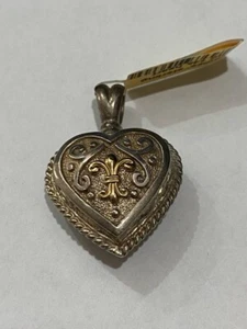 Vintage Elegance Sterling Silver With 14k yellow Ornate Heart Pendant - Picture 1 of 4