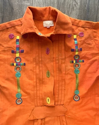 Vintage Nelly Puerto Vallarta Mexico Orange Embroidered Dress - Image 1 of 4
