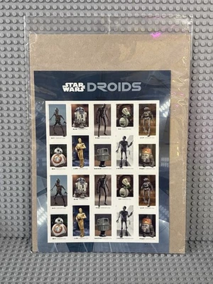 Droides Scott Star Wars 2021 de Estados Unidos, hoja de 20 estampillas Forever embalaje sellado Foto 1 de 3