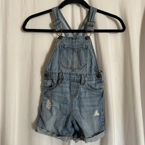 oshkosh b'gosh Girls Denim Blue Jean Bib Overalls Shorts Size 4/4a Vestbak - Picture 1 of 7