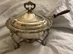 Versilberte abgedeckte Chafing Dish Schwerer verzierter Silberrahmen und Brenner 5 Stück - Bild 1 von 14