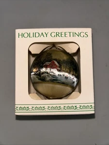 Vtg Holiday Greetings Early Winter” white satin Christmas tree ornament - Picture 1 of 4