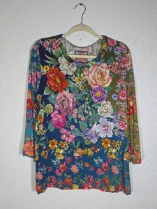 Johnny Was Top Größe Large Damen The Janie Favorite Neutra Knopfleiste Henley - Bild 1 von 5