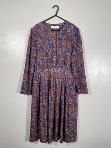 M&S Tea Dress Midi Women's Size 14 Pleat Shoulder Pads Vintage Paisley 80’s - Picture 1 of 19
