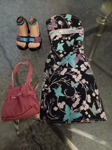 Lot of 3 Vintage Bratz Doll Butterfly Dress Shoes Purse Clothes - Picture 1 of 6