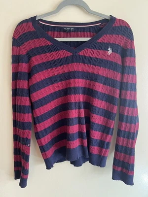 Polo vintage Y2K para mujer L magenta azul marino a rayas tejido con cable suéter indie preppy Foto 1 de 4