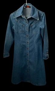 Vintage 70s Landlubber Navy Blue Denim Dress Sz 7 Small - Foto 1 di 3