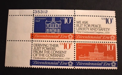 1974 US Scott #1543-1546 - 10 Cent Plate Block - Bicentennial Era - MNH - Image 1 of 2