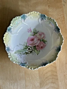 Tazón de verduras vintage para servir rosas rosadas y flores blancas borde festoneado Baviera - Imagen 1 de 6