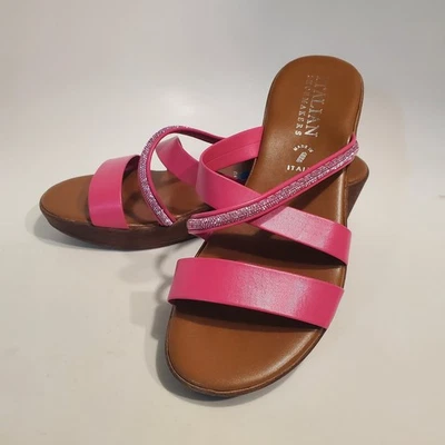 Italian Shoemakers Platform Sandals Sz 10 Pink Rhinestones Open Toe Wedge Shoes - Image 1 of 4
