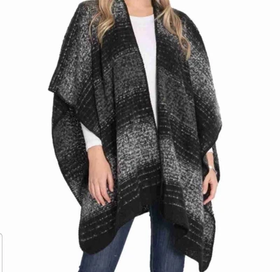 SUÉTER CAPA CHAL ENVOLVENTE RUANA TALLA ÚNICA LUJO SUAVE BOHO NEGRO WOOLRICH NUEVO Foto 1 de 3