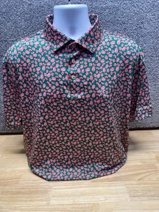 Rhoback Polo Shirt Mens XL Green Pink Azalea Floral Performance Golf LOGO - Picture 1 of 12