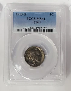 1913-S US Buffalo Nickel Type 1 PCGS MS64 - Bild 1 von 3