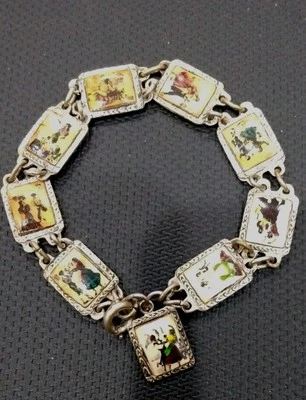 Retrato de estanho 9 painéis arte parceiros de dança charme pulseira link 6,75"-7"    - Imagem 1 de 4