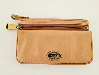 Cartera sin asas Fossil Explorer FLP cuero tostado claro tarjeta de crédito multi bolsillo Foto 1 de 4