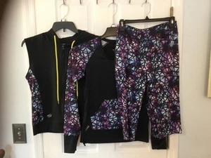 COVER GIRL ACTIVE Women’s 3-Piece Set W/ Vest, Top & Pants BLACK w/Mosaic Sz M - Picture 1 of 8