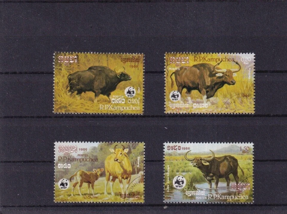 Sellos usados bovinos SA38l Camboya 1986 WWF Fondo Mundial para la Naturaleza Foto 1 de 1