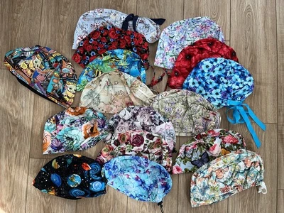 17 SURGICAL SCRUB HATS, Chemo Hats:Pony Tail, Hybrid. Worth $400  - Image 1 of 4