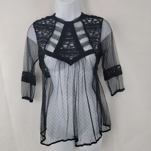 RE-ORDEN Blusa Mujer Encaje Transparente Bordado NEGRA Gótico Grunge Capricho Top S - Imagen 1 de 11