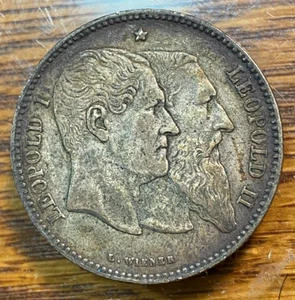 1880 Belgium 2 Francs Choice Original XF KM-39 Mintage 118K 1-Year Type CHRC - Picture 1 of 2