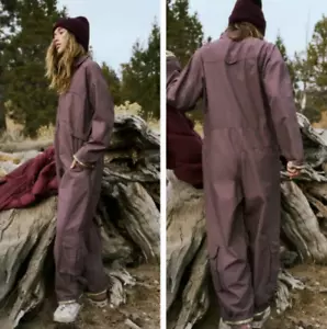Free People Movement Mesmerize Me Coveralls Jumpsuit Driftwood Gray Purple NWOT - Picture 1 of 7
